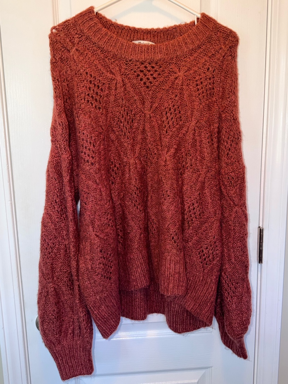 Madewell Cayden Pointelle Balloon-Sleeve Pullover Sweater - Size L